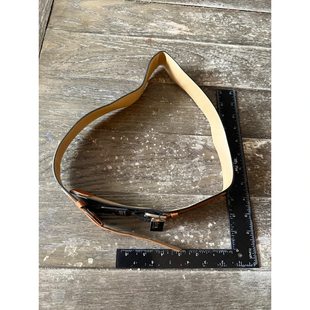 Cara New York Two Tone Black Lizard Embossed Cognac Brown Wide Waist Belt NWT